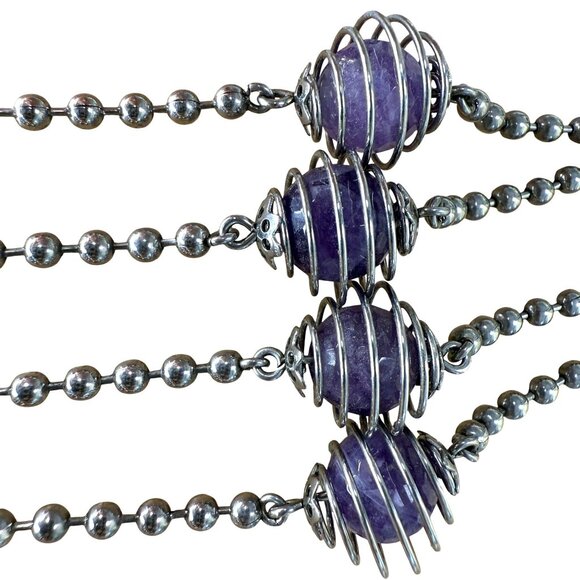 Vintage MILOR Italy Necklace With Caged Faceted Purple Amethyst Beads On Stainle - Picture 2 of 13
